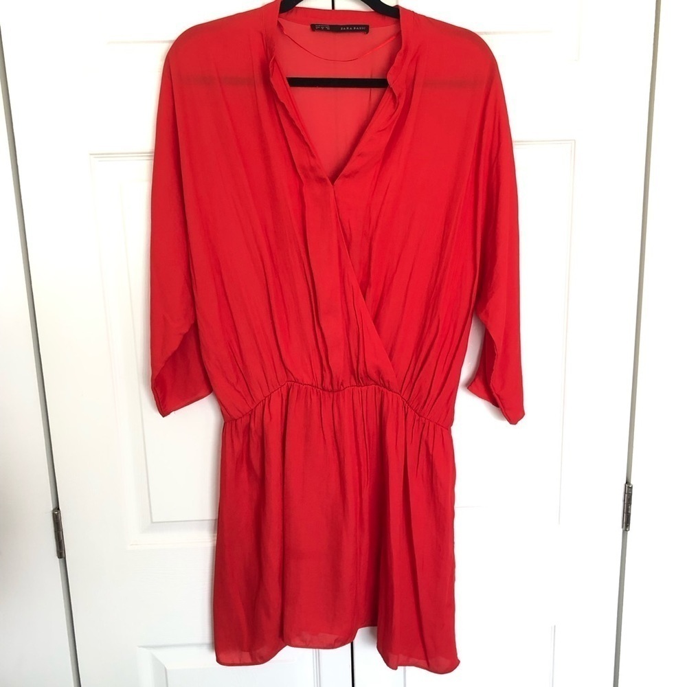 Zara Red Orange V Neck Mini Dress Size M